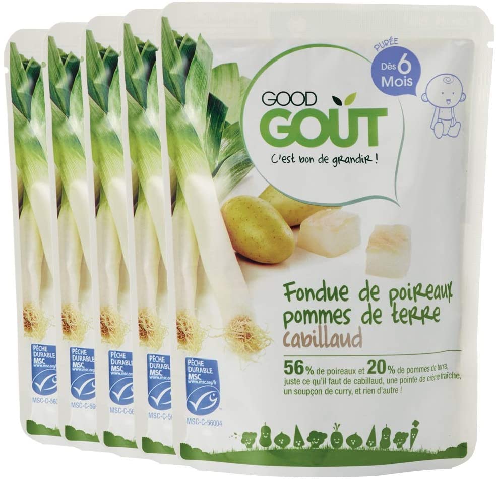 Good Goût - BIO - Fondue de poireaux pommes de terre cabillaud dès 6 mois 190 g - Lot de 5