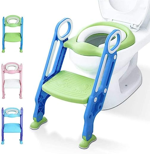 meihe Siège des toilettes pour enfants,Siège de Toilette Pliable-Reducteur de toilette bébé avec Marches Larges/coussin souple