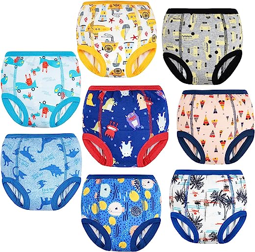 FLYISH DIRECT Culotte d'apprentissage 100% Coton, Culotte Apprentissage propreté Garcon, Culotte d Apprentissage Lavable, Lot de 8, 2 Ans, Bleu Frais